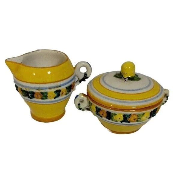 Italian Creamer and Sugar Bowl Set Floral Design Made in Italy Nonnas - Picture 1 of 8